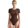 imageSUUKSESS Women Crew Neck Short Sleeve Thong Bodysuit Shirts Basic Top01 Coffee
