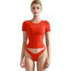 imageSUUKSESS Women Double Lined Fitted Basic Tee Crew Neck Short Sleeve Y2K Crop TopDream Red