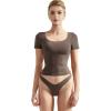 imageSUUKSESS Women Double Lined Fitted Basic Tee Scoop Neck Short Sleeve Y2K Crop TopMocha