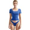 imageSUUKSESS Women Double Lined Fitted Basic Tee Scoop Neck Short Sleeve Y2K Crop TopSapphire