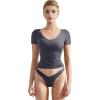 imageSUUKSESS Women Double Lined Fitted Basic Tee Sexy V Neck Short Sleeve Y2K Crop TopAsh