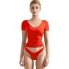 imageSUUKSESS Women Double Lined Fitted Basic Tee Sexy V Neck Short Sleeve Y2K Crop TopDream Red