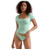 imageSUUKSESS Women Double Lined Fitted Basic Tee Square Neck Short Sleeve Y2K Crop TopAqua