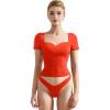 imageSUUKSESS Women Double Lined Fitted Basic Tee Sweetheart Neck Short Sleeve Y2K Crop TopDream Red