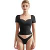 imageSUUKSESS Women Double Lined Fitted Basic Tee Sweetheart Neck Short Sleeve Y2K Crop TopJet Black