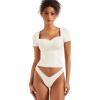 imageSUUKSESS Women Double Lined Fitted Basic Tee Sweetheart Neck Short Sleeve Y2K Crop TopPearl