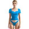 imageSUUKSESS Women Double Lined Fitted Basic Tee Sweetheart Neck Short Sleeve Y2K Crop TopRoyal Blue