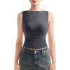 imageSUUKSESS Women Double Lined Going Out Basic Tank Tops Ruched Summer T ShirtsAsh