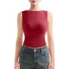 imageSUUKSESS Women Double Lined Going Out Basic Tank Tops Ruched Summer T ShirtsWine