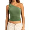 imageSUUKSESS Women Double Lined Going Out Trendy Crop Tops Ruched Sleeveless ShirtsArmy Green