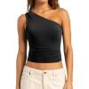 imageSUUKSESS Women Double Lined Going Out Trendy Crop Tops Ruched Sleeveless ShirtsBlack