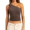 imageSUUKSESS Women Double Lined Going Out Trendy Crop Tops Ruched Sleeveless ShirtsBrown