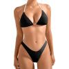 imageSUUKSESS Women Halter String Two Piece Bikini Sets Reversible Thong Swimsuit105 Black White