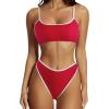 imageSUUKSESS Women High Waisted 2 Piece Bikini Set Cheeky High Cut Bandeau Swimsuit61 Red White