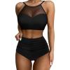 imageSUUKSESS Women High Waisted Bikini Sets Sexy Mesh High Neck Swimsuit 2 Piece73 Black