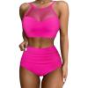 imageSUUKSESS Women High Waisted Bikini Sets Sexy Mesh High Neck Swimsuit 2 Piece73 Hot Pink