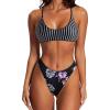 imageSUUKSESS Women High Waisted Thong Bikini Set Reversible String 2 Piece Swimsuit56 Black Floral White Striped