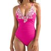 imageSUUKSESS Women Lace One Piece Swimsuit Tummy Control V Neck Bathing Suit87 Hot Pink