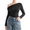 imageSUUKSESS Women Long Sleeve Off Shoulder Tops Trendy Cowl Neck Going Out Shirt for FallBlack