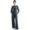 imageSUUKSESS Women Modal Fall 2 piece outfits Oversized Sweatshirt Wide Leg PantsGrey Blue