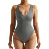 imageSUUKSESS Women Notch Neck Ribbed Seamless Bodysuit Padded Sexy Tank Tops1 Grey