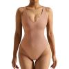 imageSUUKSESS Women Notch Neck Ribbed Seamless Bodysuit Padded Sexy Tank Tops1 Khaki