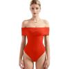 imageSUUKSESS Women Off the Shoulder Bodysuit Double Lined Going Out Short Sleeve Strapless Thong Body suit02 Hot Pink