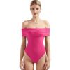 imageSUUKSESS Women Off the Shoulder Bodysuit Double Lined Going Out Short Sleeve Strapless Thong Body suit02 Red