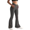 imageSUUKSESS Women Ribbed Crossover Flare Leggings V Back Yoga Pants with Pockets1 Grey