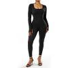 imageSUUKSESS Women Ribbed One Piece Jumpsuits Yoga Short Sleeve Workout Jumpsuits1 Black