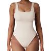imageSUUKSESS Women Ribbed Sexy Bodysuit Sleeveless Square Neck Padded Tank Top1 Beige