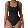 imageSUUKSESS Women Ribbed Sexy Bodysuit Sleeveless Square Neck Padded Tank Top1 Black
