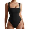 imageSUUKSESS Women Ribbed Square Neck Bodysuit Sleeveless Tank Tops19 Black