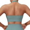 imageSUUKSESS Women Seamless Halter Sports Bra Open Back Padded Workout Crop Tank TopsLight Green