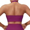 imageSUUKSESS Women Seamless Halter Sports Bra Open Back Padded Workout Crop Tank TopsPlum