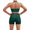 imageSUUKSESS Women Seamless Ribbed Workout Set Backless Sports Bra Booty Biker ShortDark Green