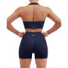 imageSUUKSESS Women Seamless Ribbed Workout Set Backless Sports Bra Booty Biker ShortNavy Blue