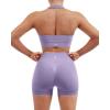 imageSUUKSESS Women Seamless Ribbed Workout Set Backless Sports Bra Booty Biker ShortPurple