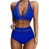 imageSUUKSESS Women Sexy High Waist Bikini Sets Mesh Tummy Control 2 Piece Swimsuits50 Royal Blue