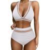 imageSUUKSESS Women Sexy High Waist Bikini Sets Mesh Tummy Control 2 Piece Swimsuits50 White