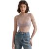 imageSUUKSESS Women Sexy Mesh Sheer Long Sleeve Tops Mock Neck Going Out Lace ShirtsGrey Purple