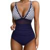 imageSUUKSESS Women Sexy Mesh Tummy Control Swimsuit Push Up High Waisted Bathing Suit10 White Blue Stripe