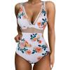 imageSUUKSESS Women Sexy Mesh Tummy Control Swimsuit Push Up High Waisted Bathing Suit10 White Floral
