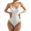 imageSUUKSESS Women Sexy Scoop Neck Thong Bodysuit Backless Cami Bodysuit Top02 White