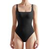 imageSUUKSESS Women Sexy Square Neck Thong Bodysuit Backless Sleeveless Tank Tops01 Black