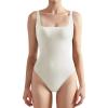 imageSUUKSESS Women Sexy Square Neck Thong Bodysuit Backless Sleeveless Tank Tops01 White