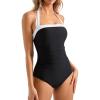 imageSUUKSESS Women Sexy Tummy Control One Piece Swimsuit Halter Retro Bathing Suit68 Black White