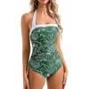 imageSUUKSESS Women Sexy Tummy Control One Piece Swimsuit Halter Retro Bathing Suit68 Green White Floral