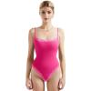 imageSUUKSESS Women Square Neck Lace Bodysuit Sleeveless Spaghetti Strap Tank TopHot Pink