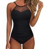 imageSUUKSESS Women Tummy Control One Piece Swimsuit Sexy Mesh High Neck Bathing Suit58 Black